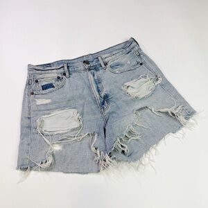 American Eagle Womens 8 Distressed Denim Shorts Light Wash Boho Grunge Festival